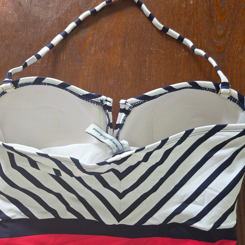 Tommy Bahama Bandeau One Piece Swimsuit Size 8 Ruched Nautical Stripe - Picture 3 of 6